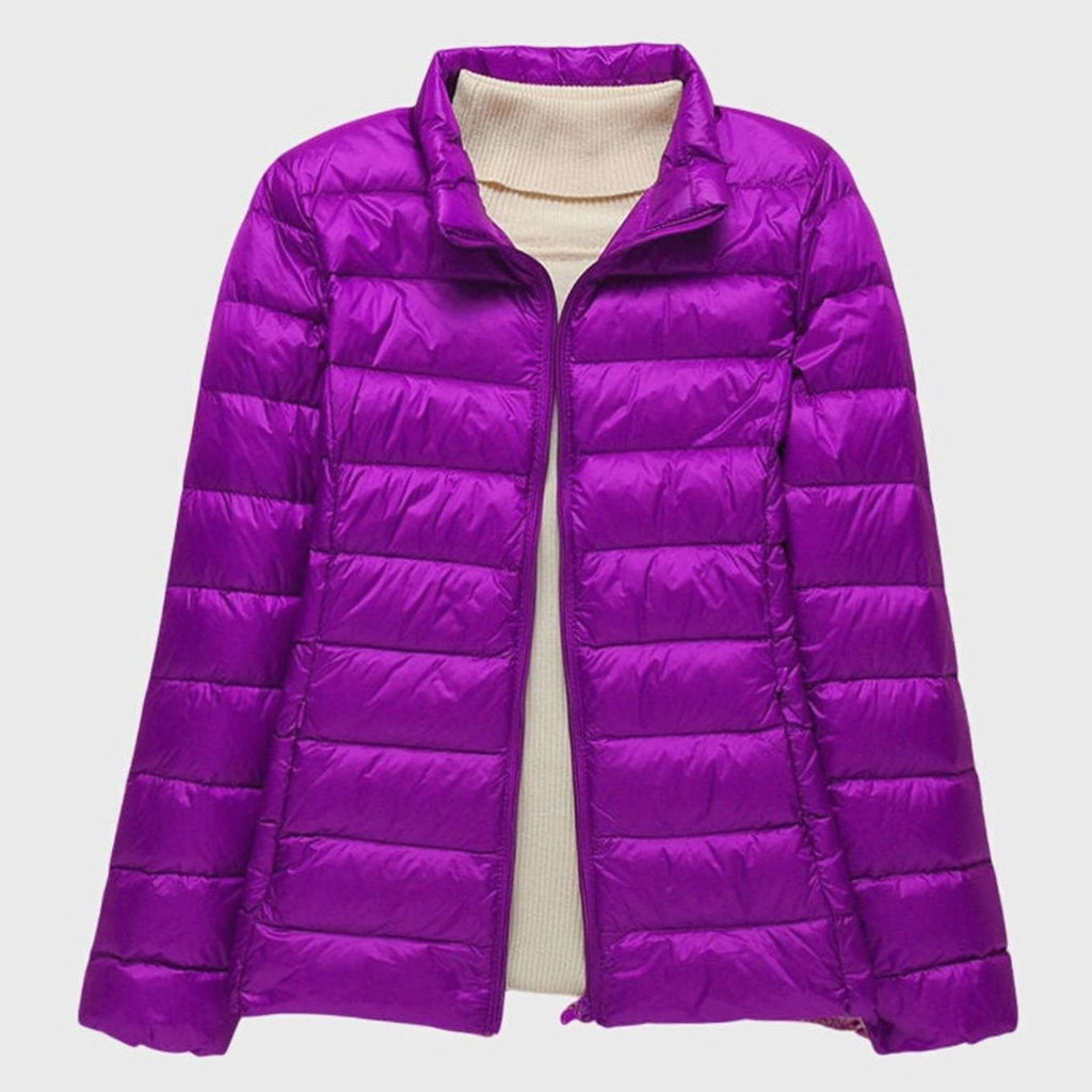 Women's Ultra-Light Hooded Quilted Winter Coat Puffer Jacket - Purple Stand-Up Collar