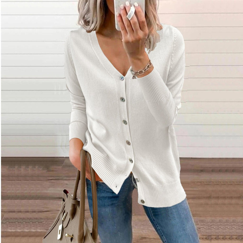 Women's V-Neck Button-Front Knit Cardigan Sweater - White