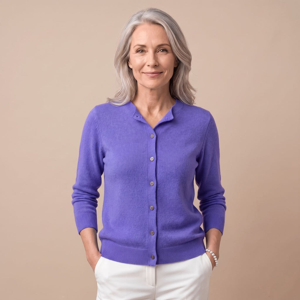 Women's V-Neck Button-Front Knit Cardigan Sweater, Purple - Dark Blue