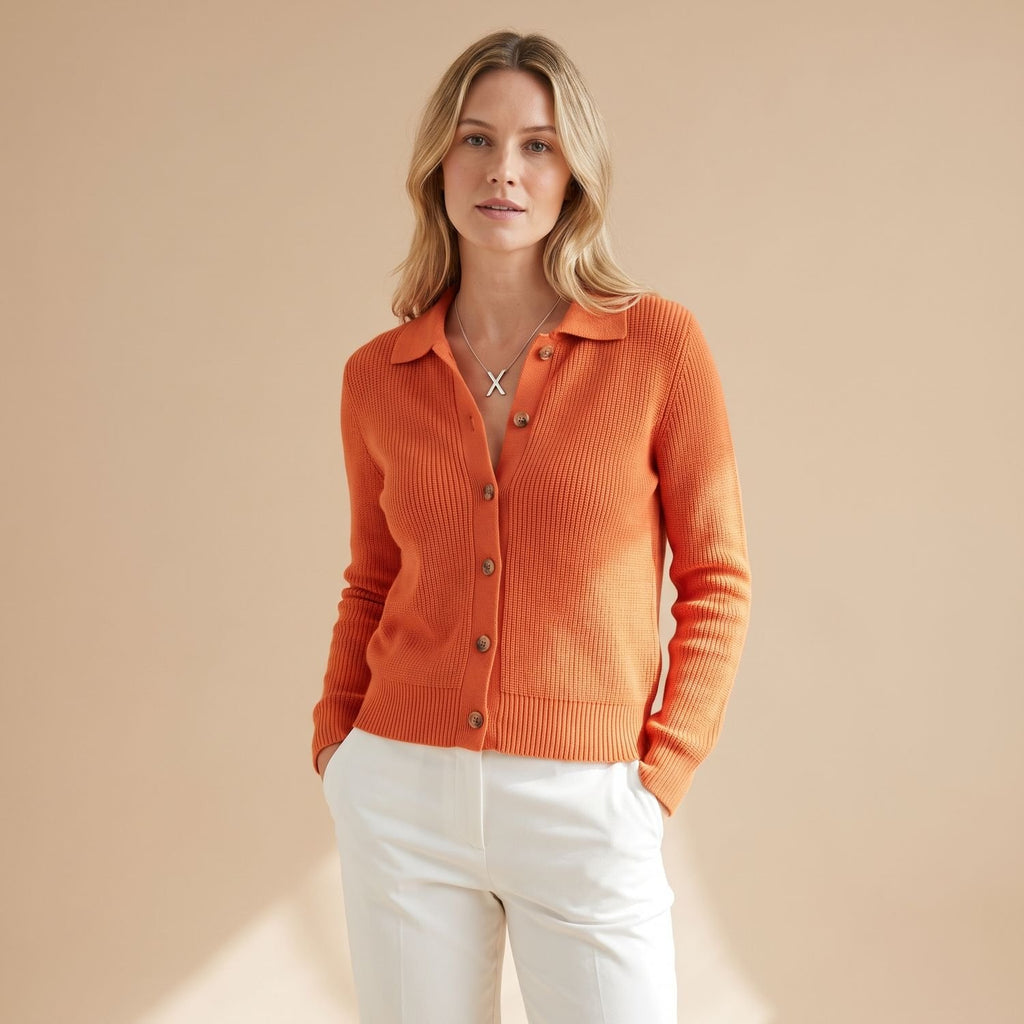 Women's V-Neck Button-Front Knit Cardigan Sweater, Purple - Orange