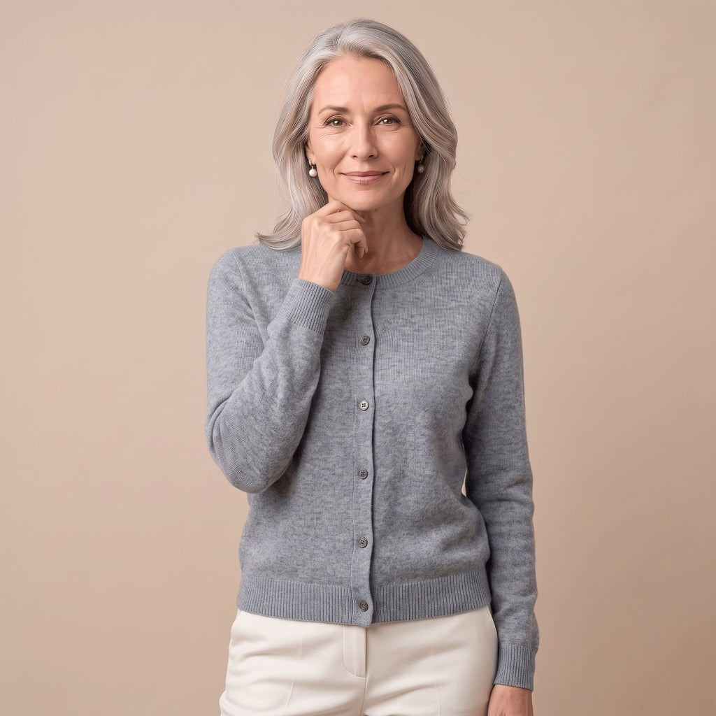 Women's V-Neck Button-Front Knit Cardigan Sweater, Purple - Grey