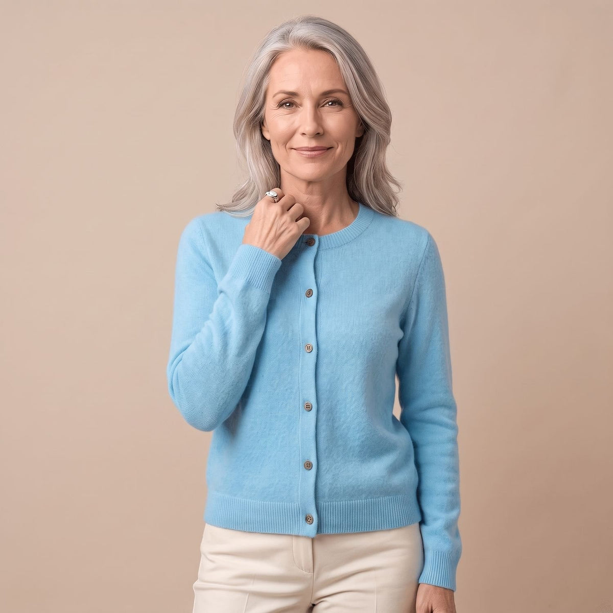 Women's V-Neck Button-Front Knit Cardigan Sweater, Purple - Light Blue