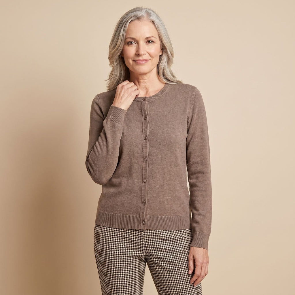 Women's V-Neck Button-Front Knit Cardigan Sweater, Purple - Brown