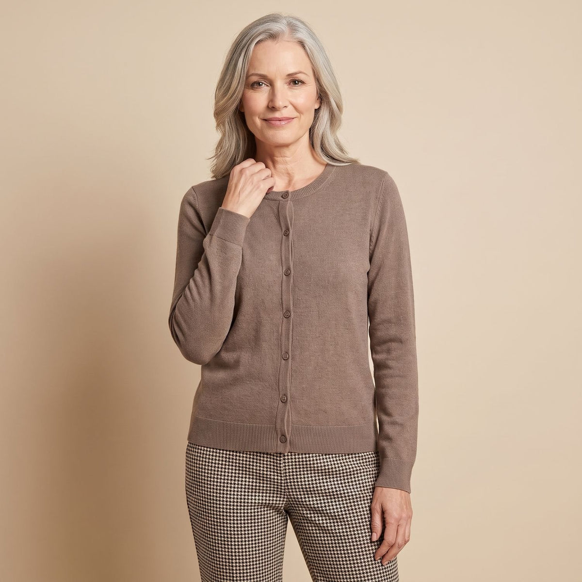 Women's V-Neck Button-Front Knit Cardigan Sweater, Purple - Brown