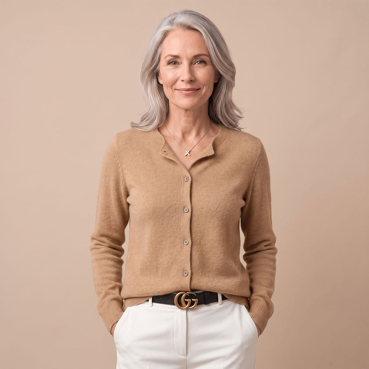 Women's V-Neck Button-Front Knit Cardigan Sweater, Purple - Light Brown