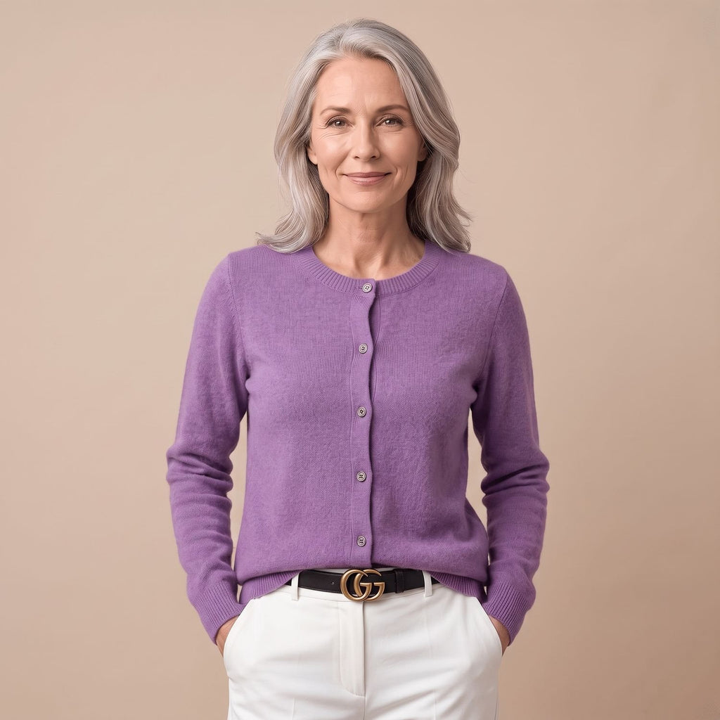 Women's V-Neck Button-Front Knit Cardigan Sweater, Purple - Purple