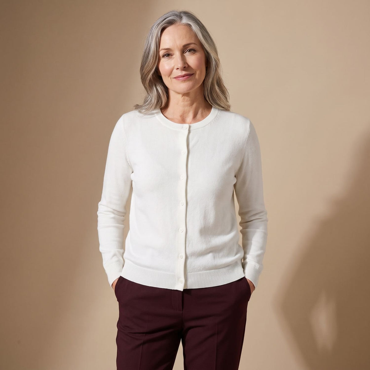 Women's V-Neck Button-Front Knit Cardigan Sweater, Purple - White