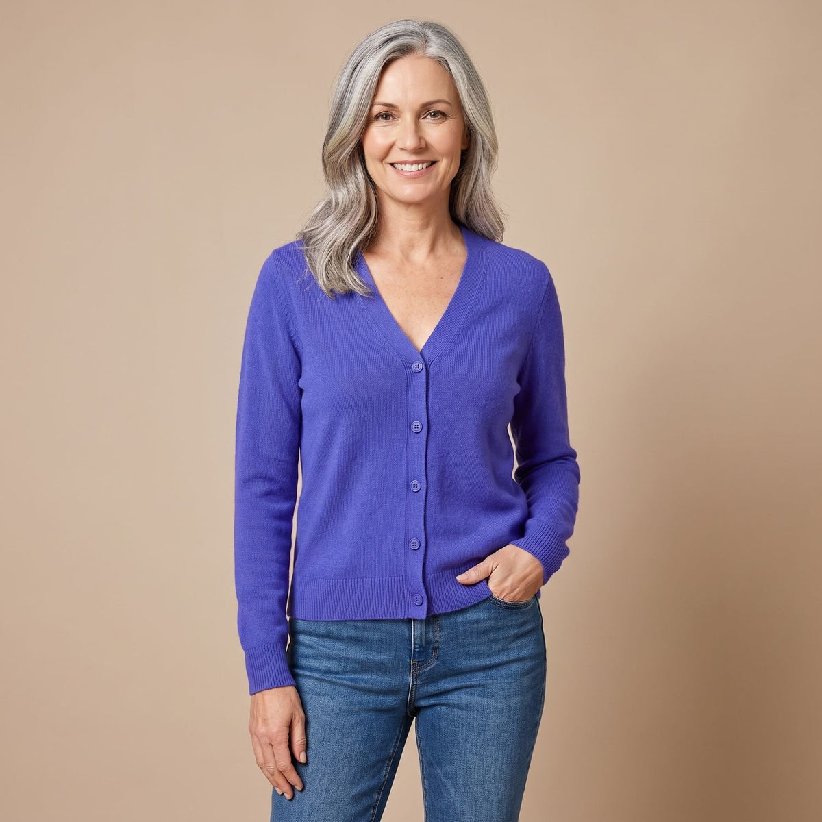 Women's V-Neck Button-Front Knit Cardigan Sweater, Purple