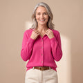 Women's V-Neck Button-Front Knit Cardigan Sweater, Purple - Dark Pink