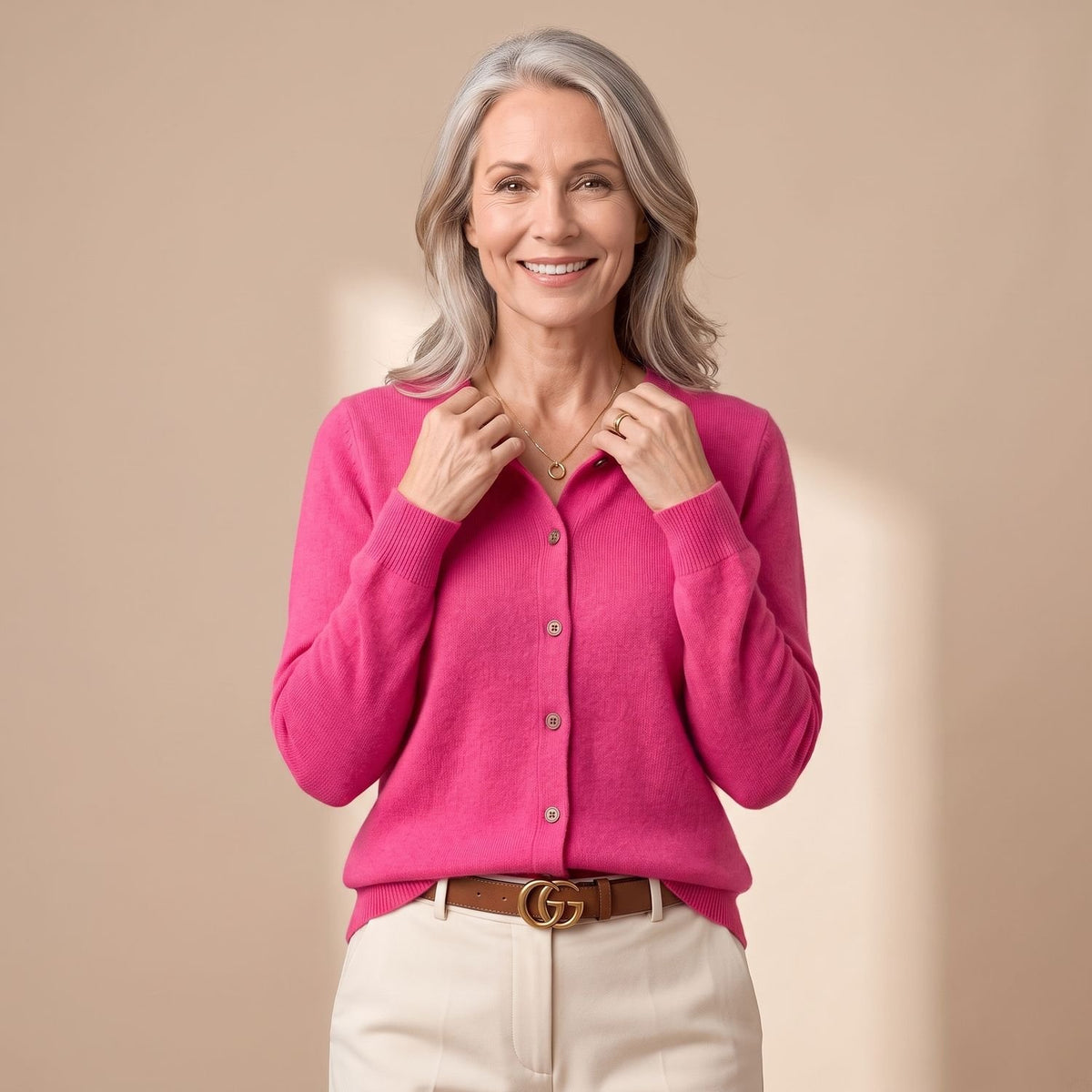 Women's V-Neck Button-Front Knit Cardigan Sweater, Purple - Dark Pink