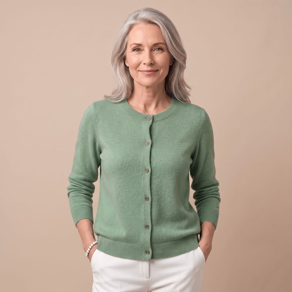 Women's V-Neck Button-Front Knit Cardigan Sweater, Purple - Light Green