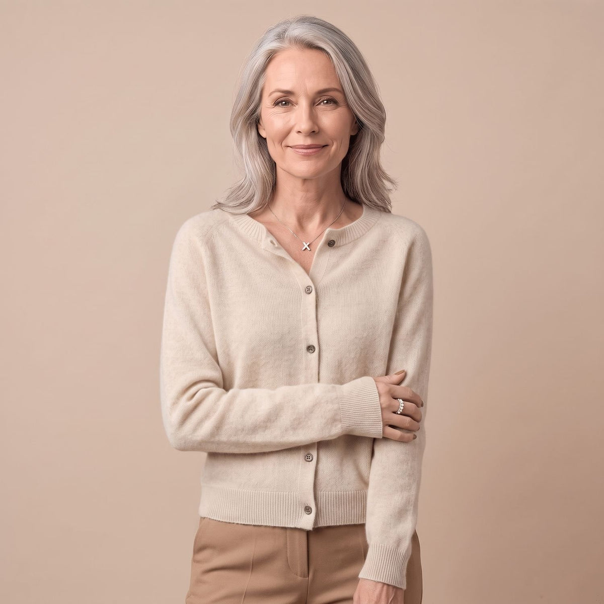 Women's V-Neck Button-Front Knit Cardigan Sweater, Purple - Khaki