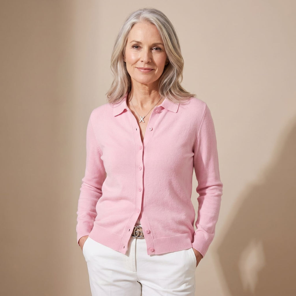 Women's V-Neck Button-Front Knit Cardigan Sweater, Purple - Light Pink