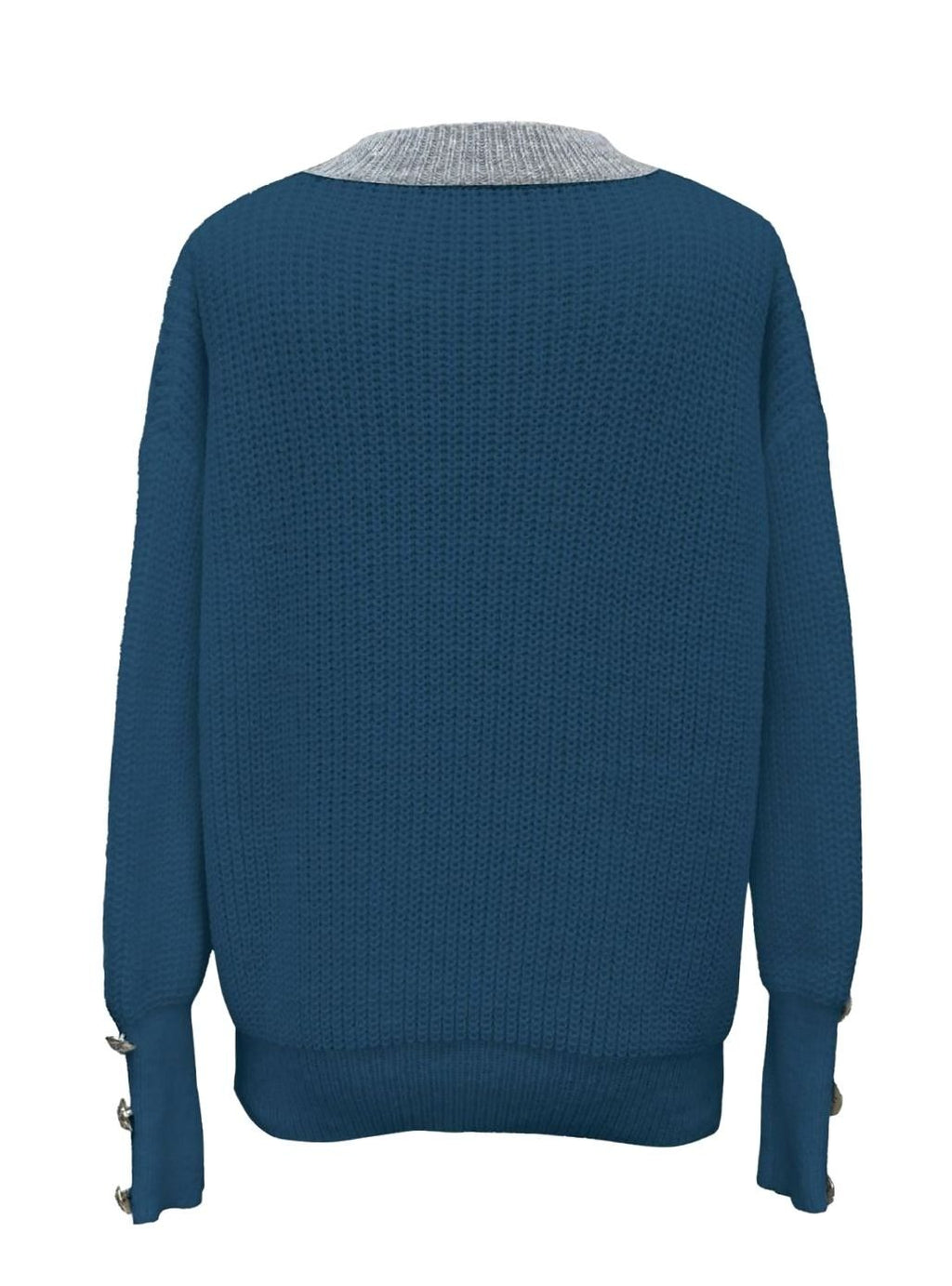Women's V-Neck Button-Trim Ribbed Knit Pullover Sweater