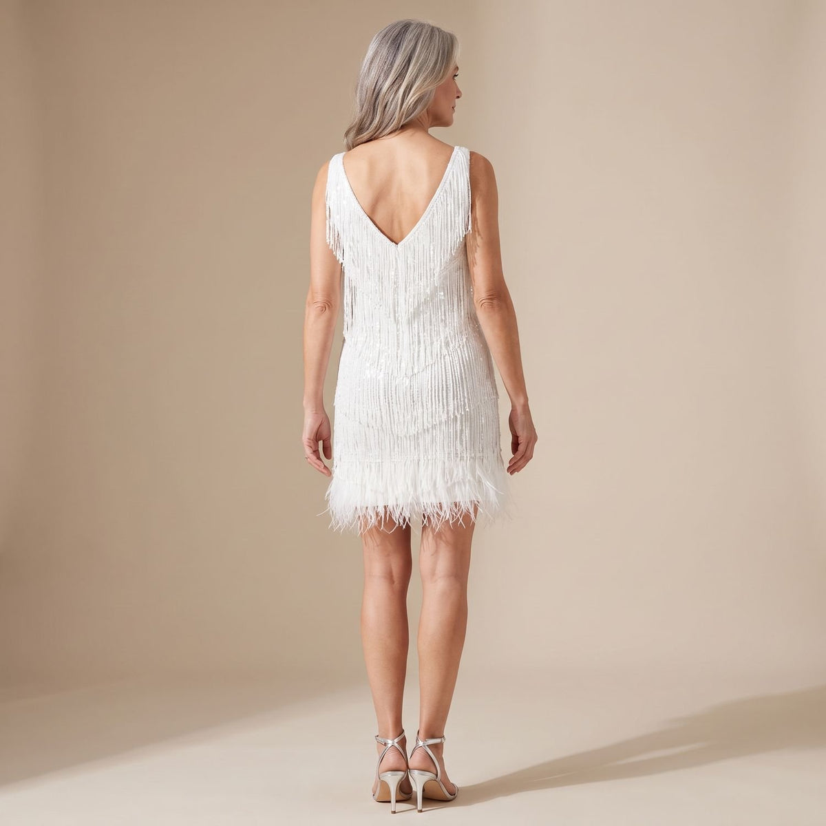 Women's V-Neck Fringed Sequin Mini Dress