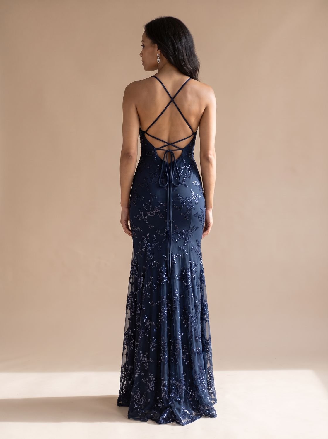 Women's V-Neck Open-Back Sequin Maxi Dress