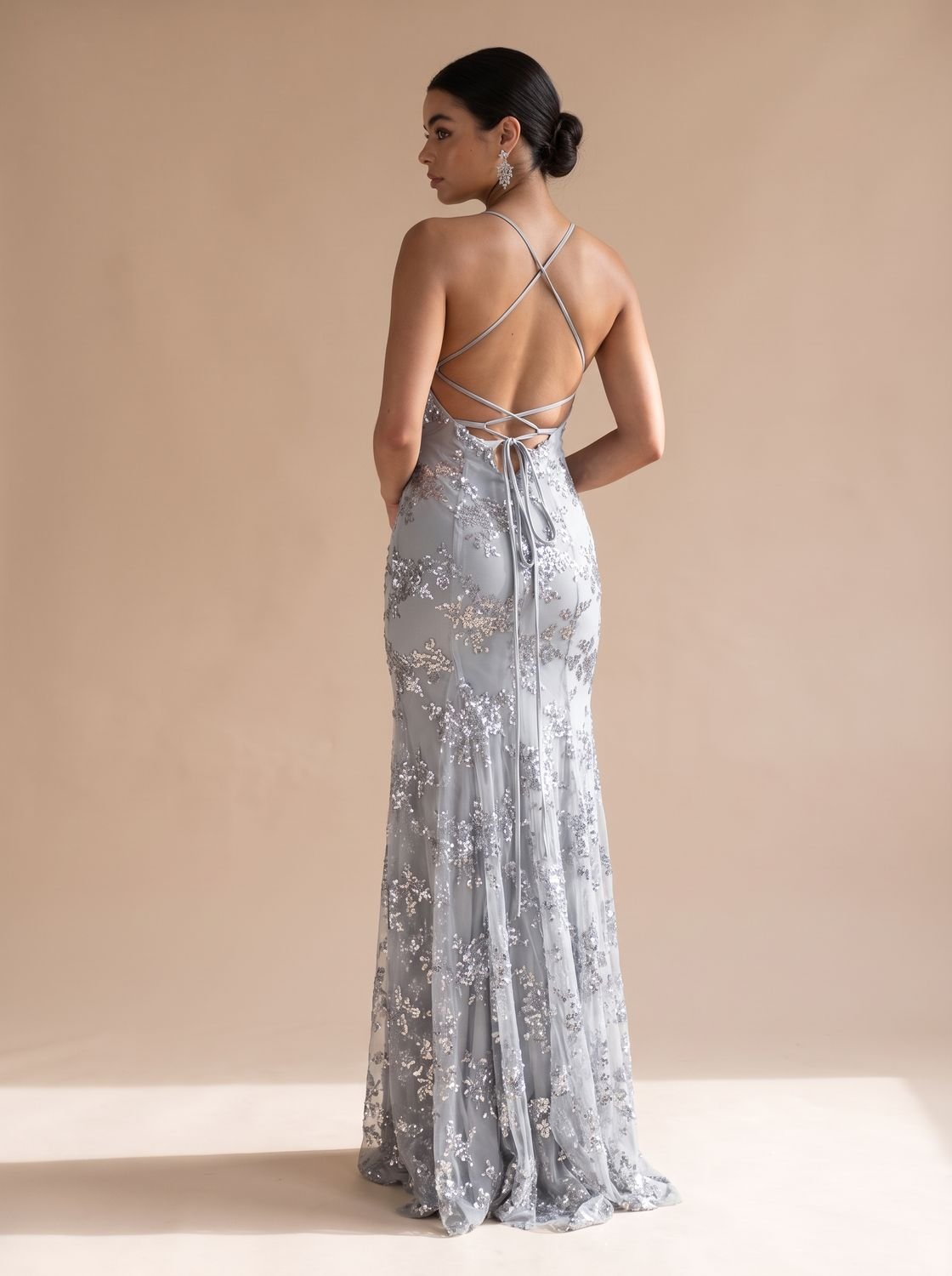 Women's V-Neck Open-Back Sequin Maxi Dress