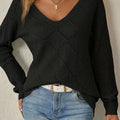 Women's V-Neck Openwork Relaxed-Fit Knit Sweater - Black