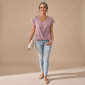 Women's V-Neck Twist-Front Cap Sleeve Blouse - Pink