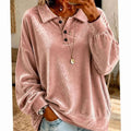 Women's Velvet Collared Button-Placket Relaxed Pullover Sweater - Pink