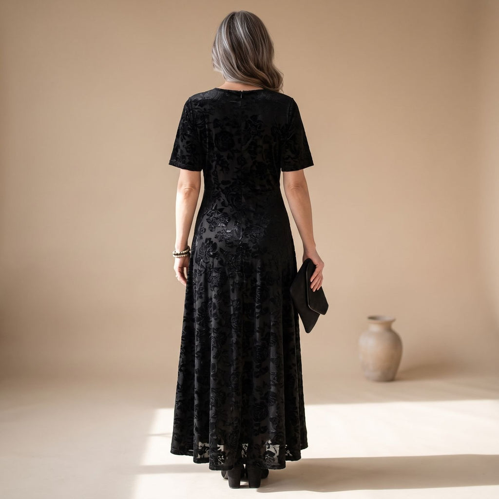 Women's Velvet Formal A-Line Square-Neck Maxi Dress