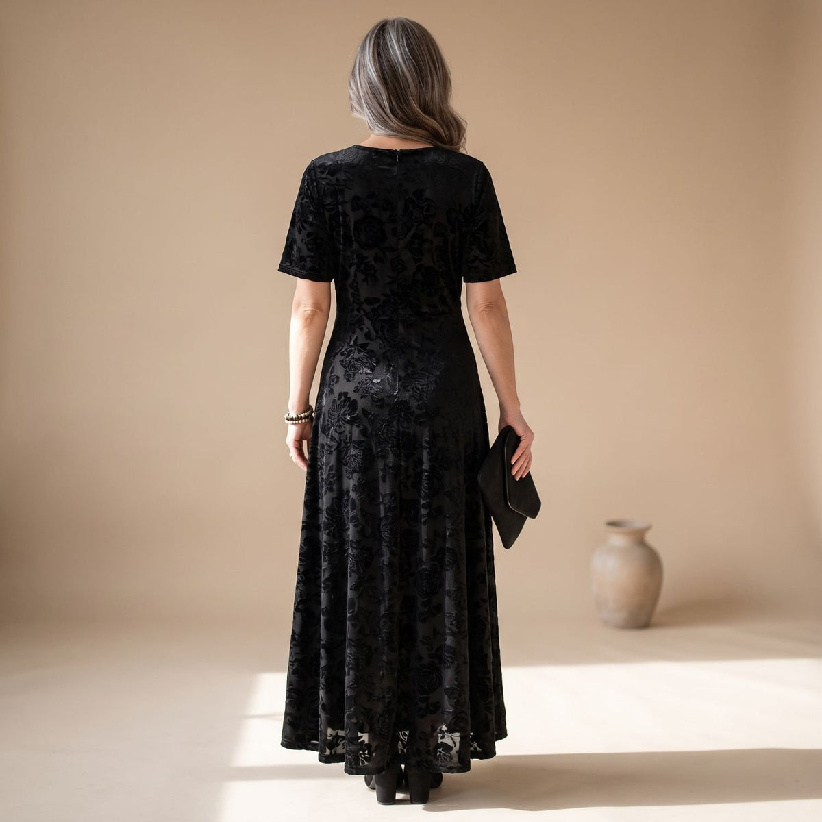 Women's Velvet Formal A-Line Square-Neck Maxi Dress