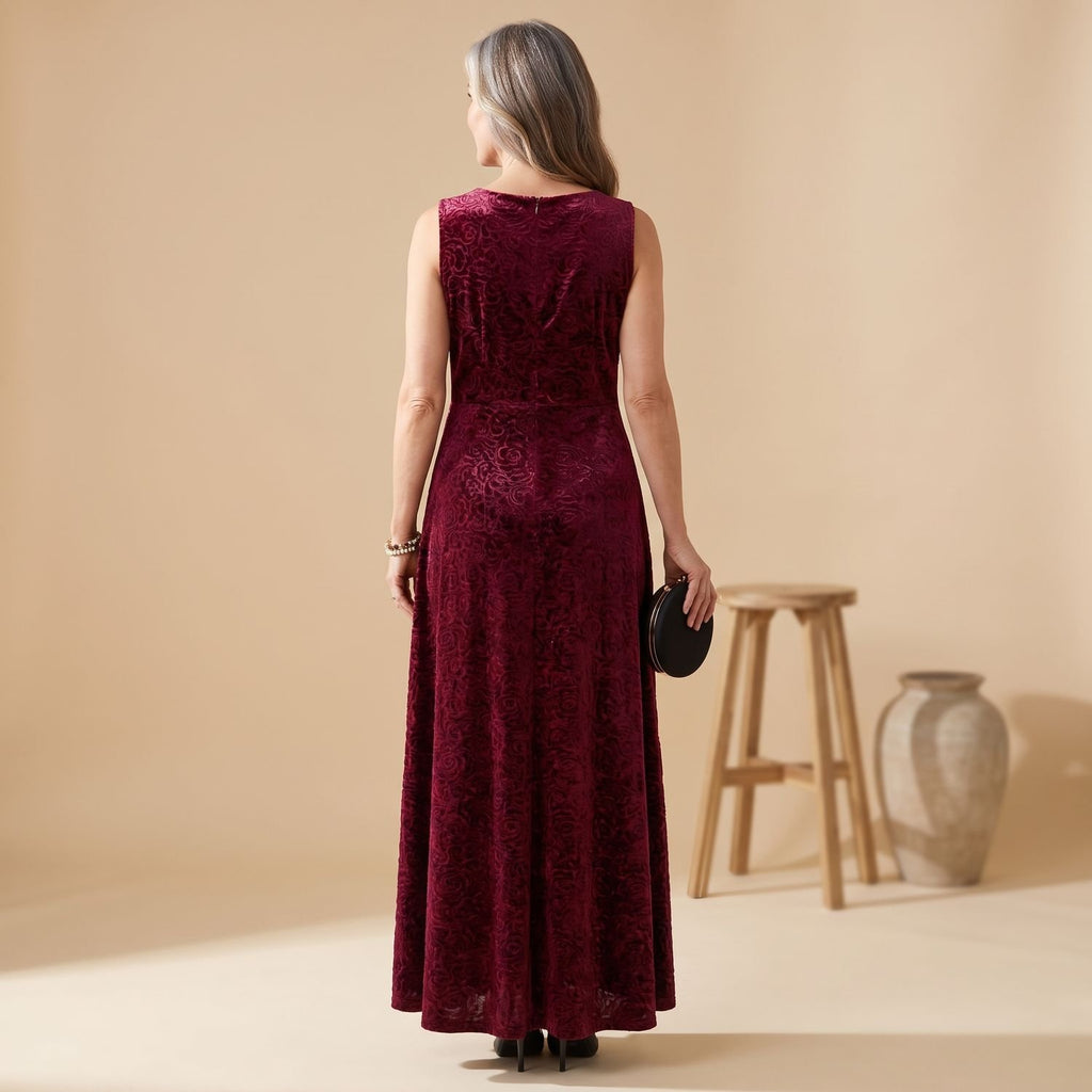 Women's Velvet Formal A-Line Square-Neck Maxi Dress