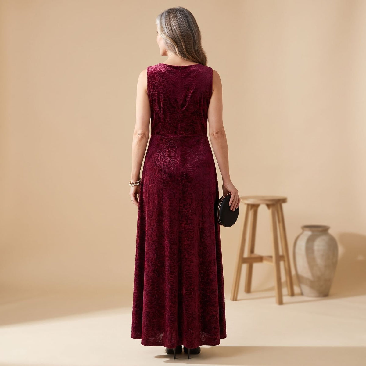 Women's Velvet Formal A-Line Square-Neck Maxi Dress