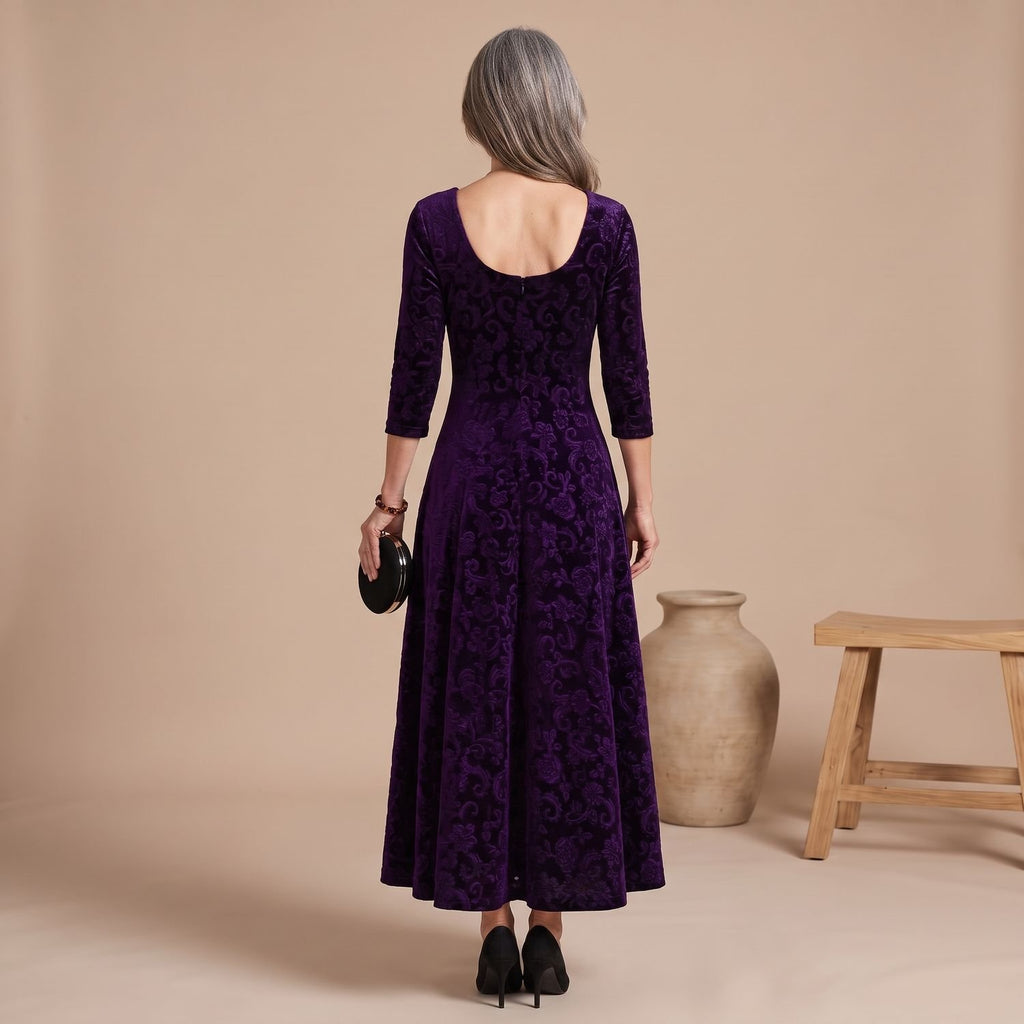 Women's Velvet Formal A-Line Square-Neck Maxi Dress