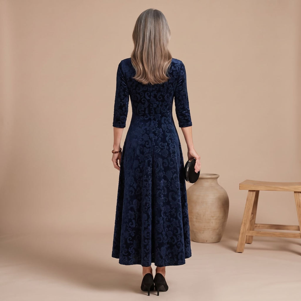 Women's Velvet Formal A-Line Square-Neck Maxi Dress