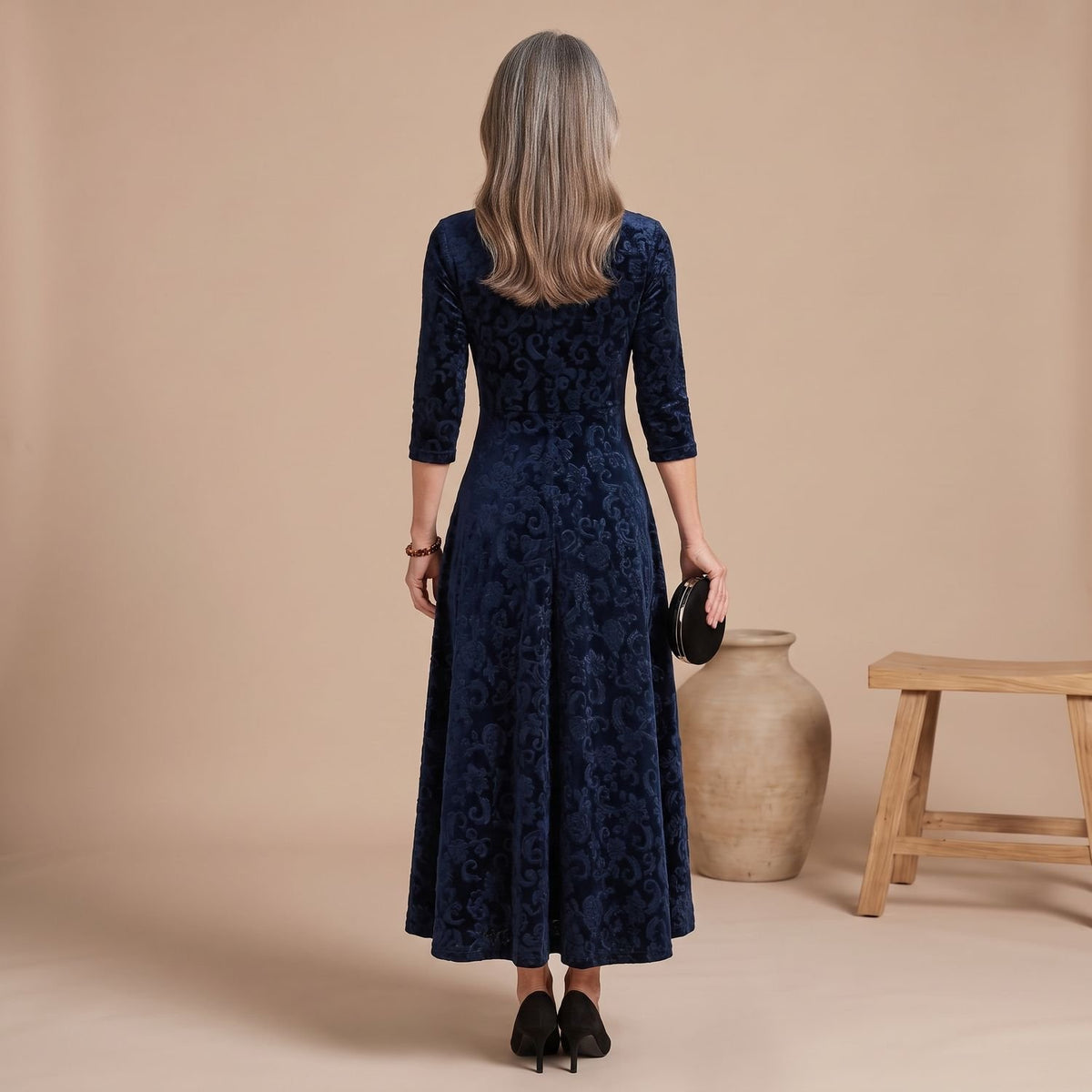Women's Velvet Formal A-Line Square-Neck Maxi Dress