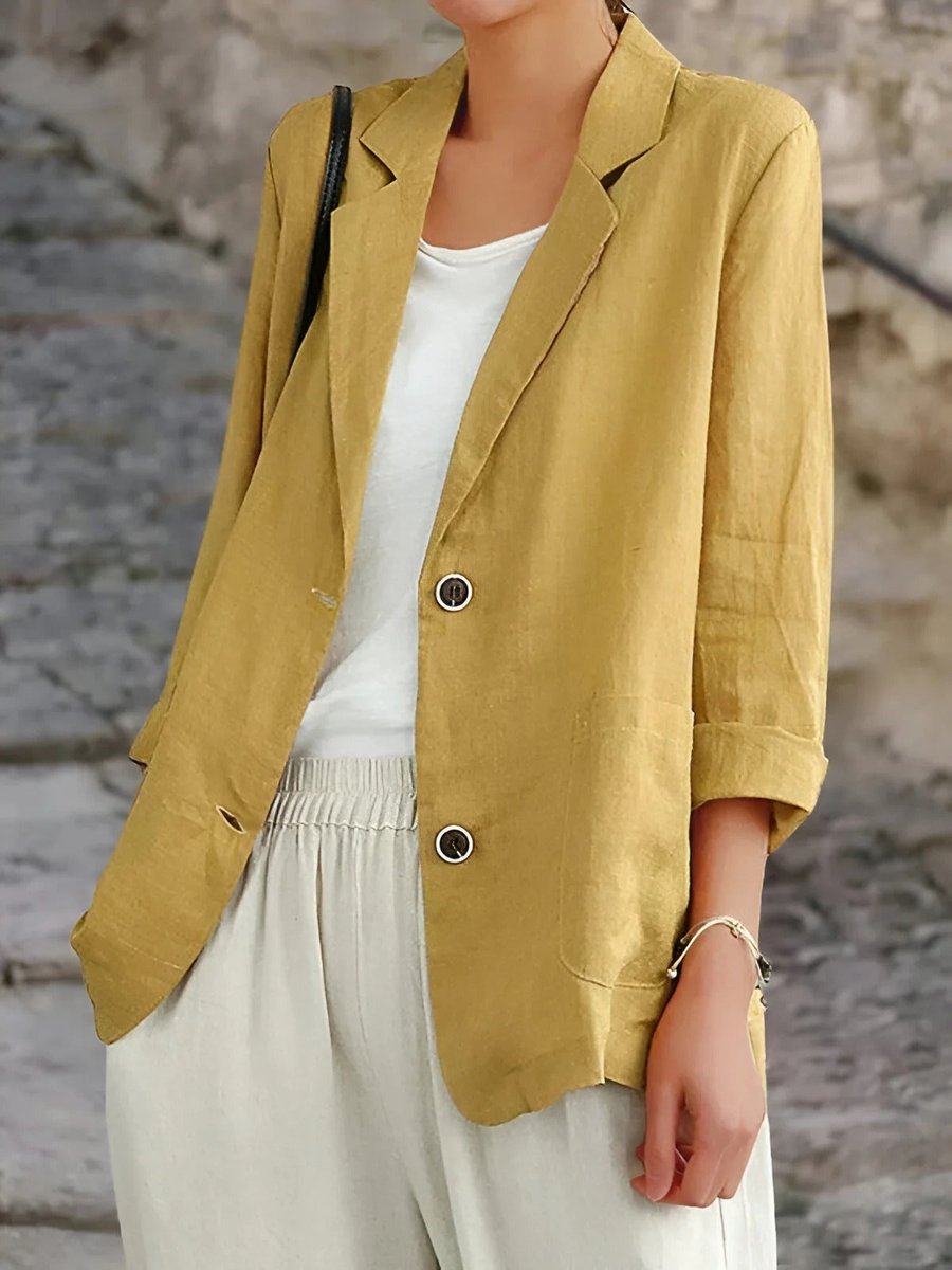 Womens Vest Lightweight Linen Casual Open-Front Blazer - Yellow