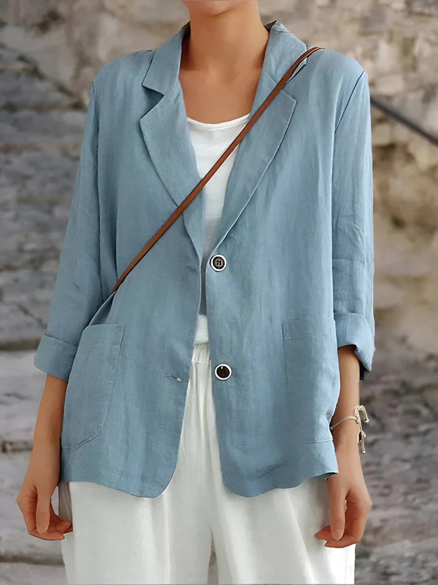 Womens Vest Lightweight Linen Casual Open-Front Blazer - Blue