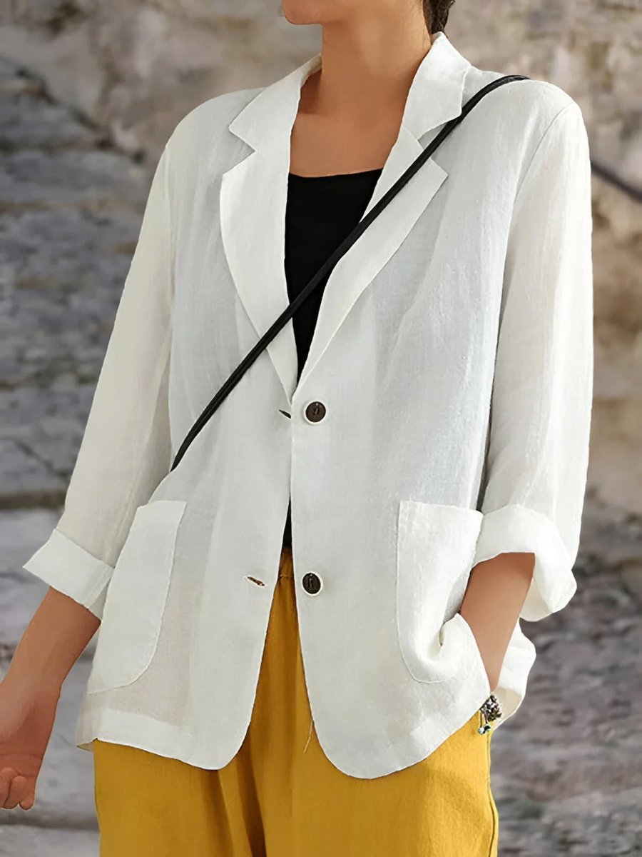 Womens Vest Lightweight Linen Casual Open-Front Blazer - White