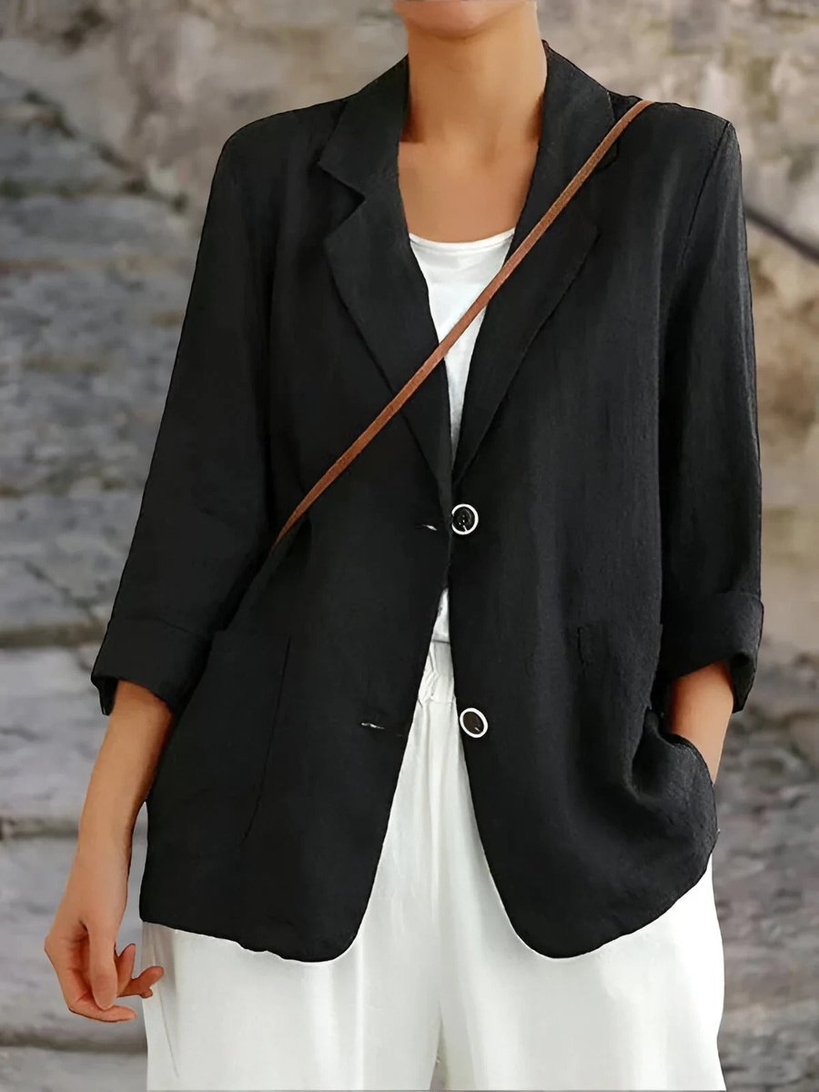 Womens Vest Lightweight Linen Casual Open-Front Blazer - Black
