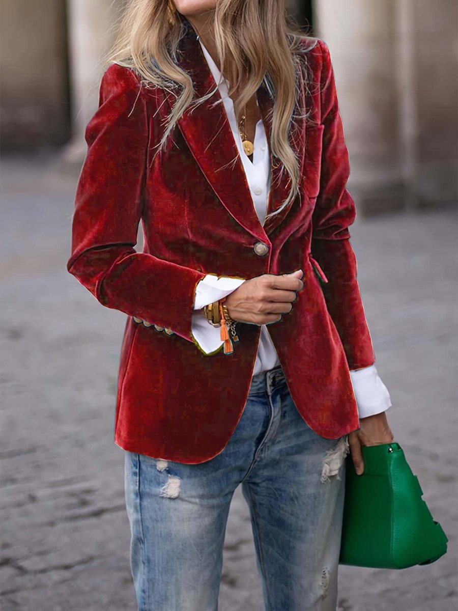 Women's Vest Single-Button Velvet Blazer Jacket