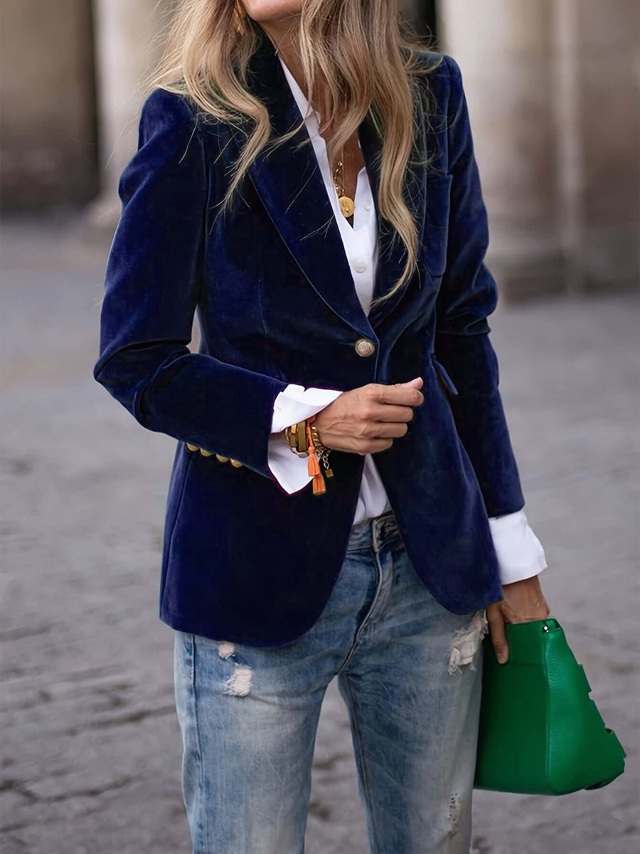 Women's Vest Single-Button Velvet Blazer Jacket