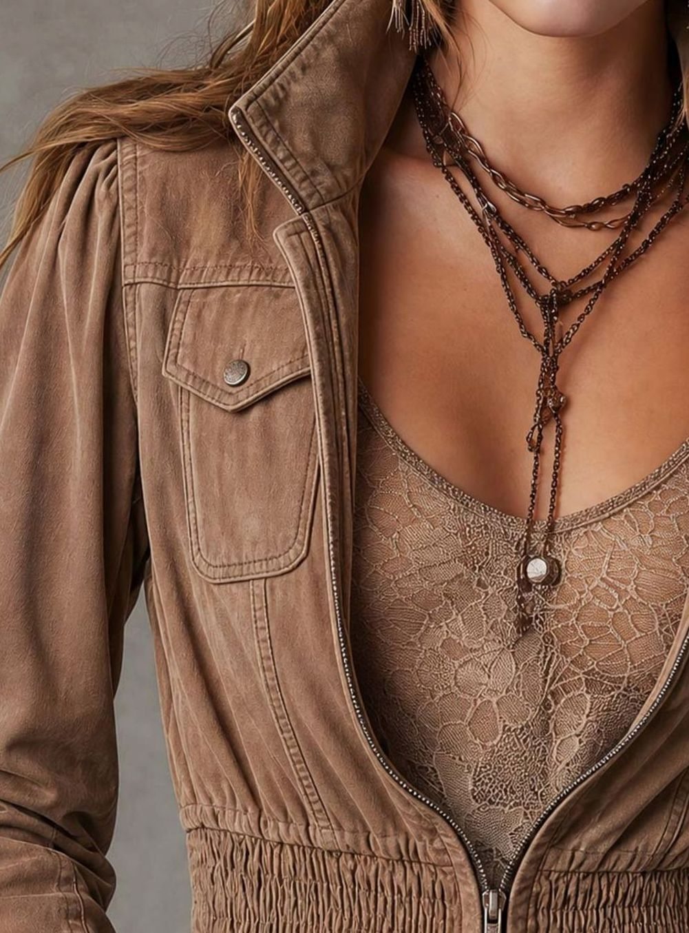 Women's Vintage Cropped Zip-Up Jacket Smocked Waist