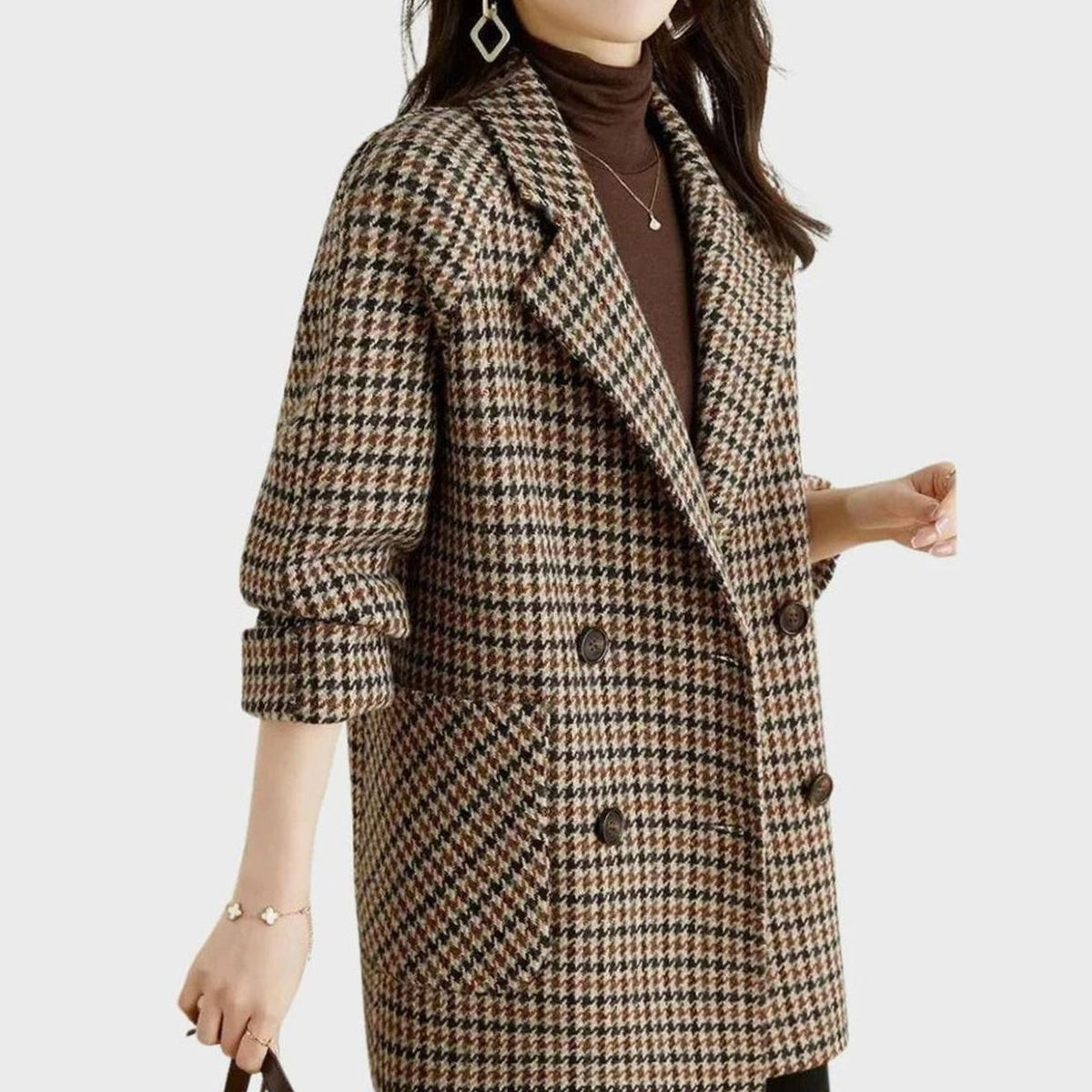 Women's Vintage Houndstooth Double-Breasted Blazer Coat