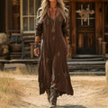 Women's Vintage-Print V-Neck Long Sleeve Maxi Dress - Brown