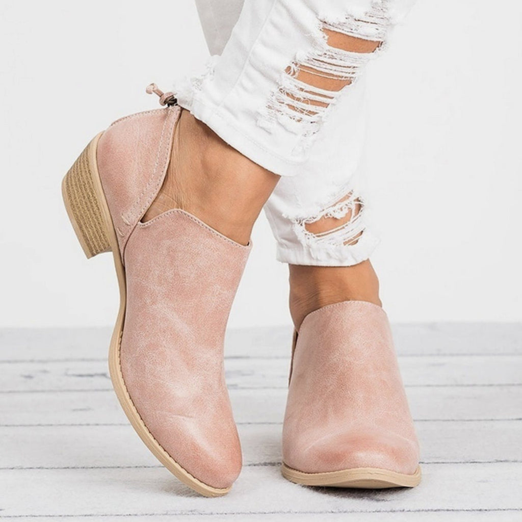 Women's Vintage Retro Slip-On Block Heel Ankle Boots