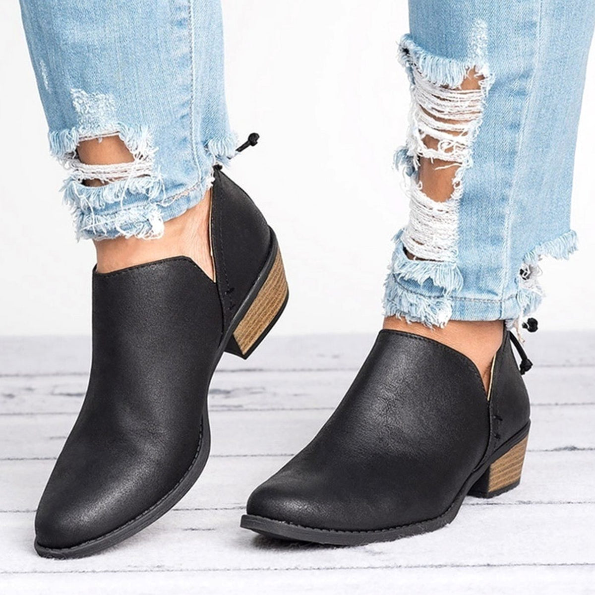 Women's Vintage Retro Slip-On Block Heel Ankle Boots