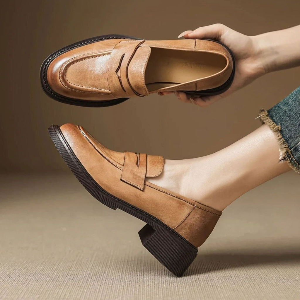 Women's Vintage Slip-On Penny Loafers Leather Flat Shoes