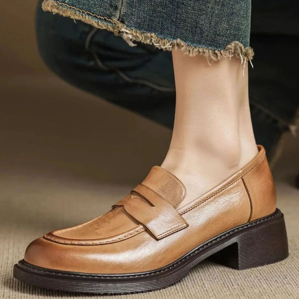 Women's Vintage Slip-On Penny Loafers Leather Flat Shoes