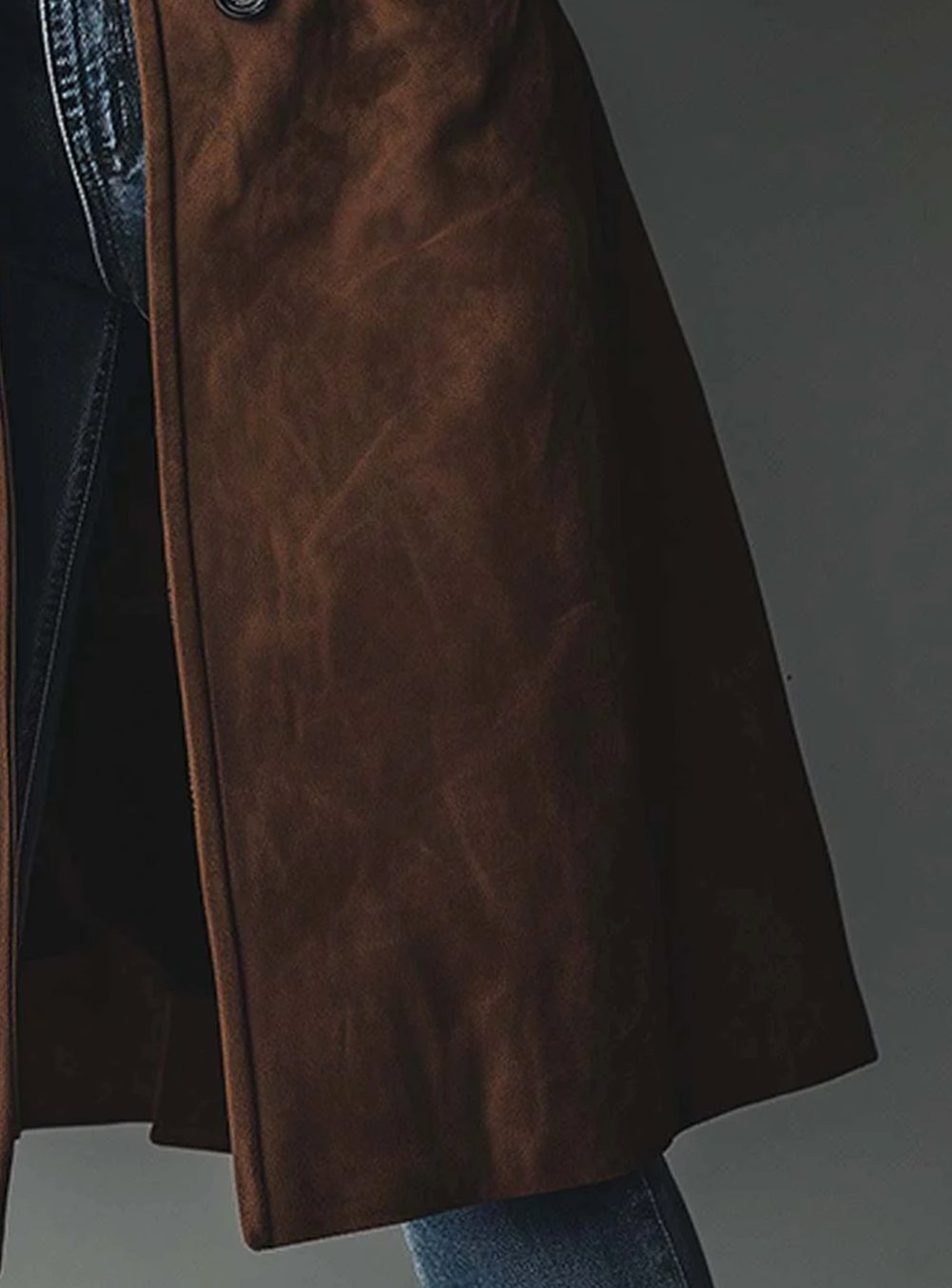 Women's Vintage-Style Double-Breasted Suede Trench Coat