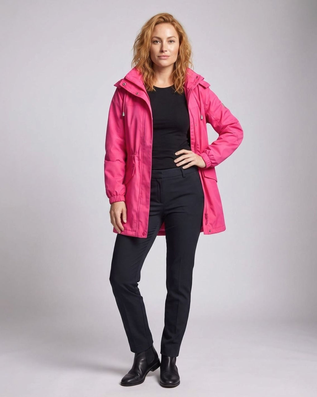 Women's Water-Resistant Hooded Parka Drawstring Waist Flap Pockets