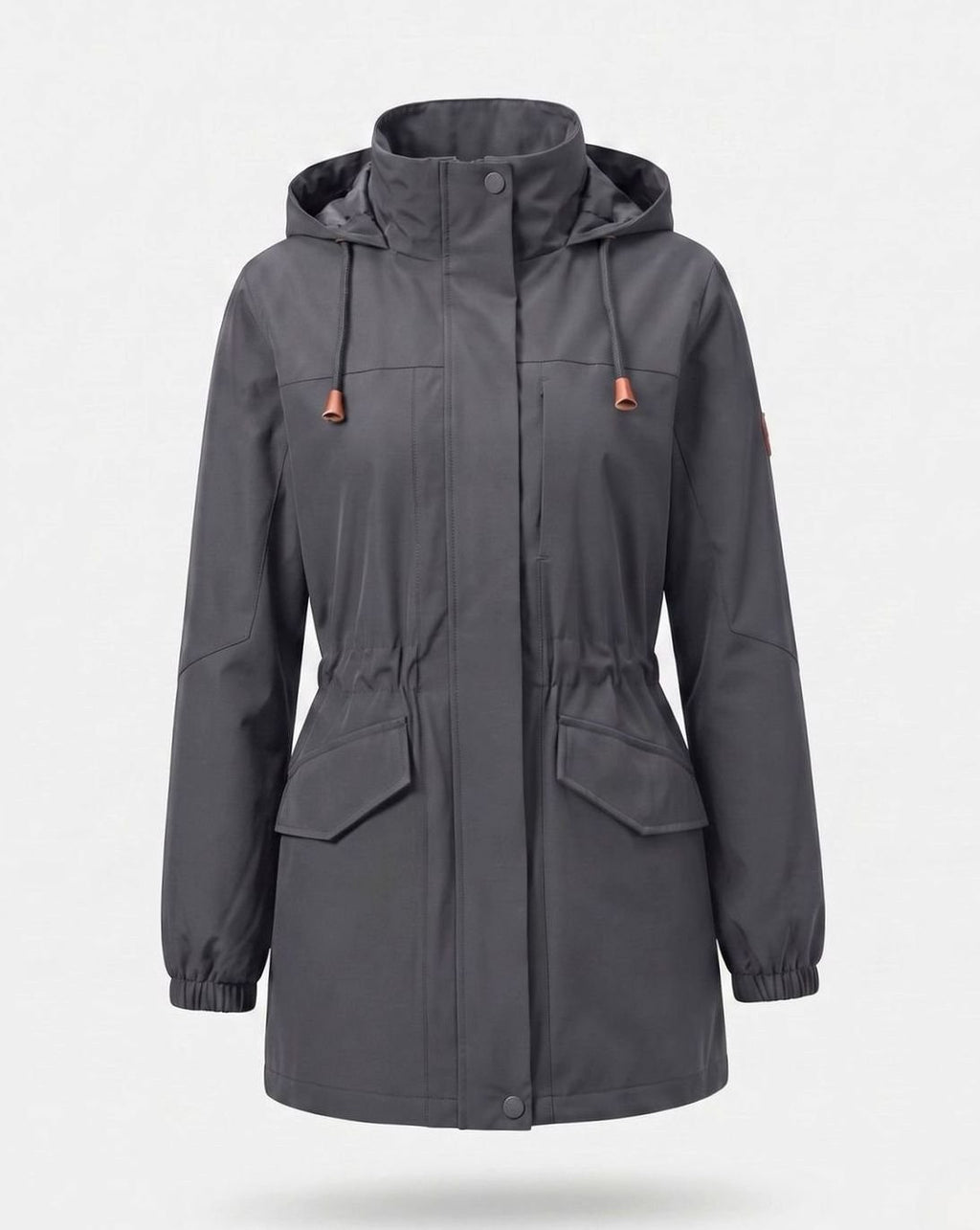 Women's Water-Resistant Hooded Parka Drawstring Waist Flap Pockets - Men's Military Gray