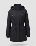 Women's Water-Resistant Hooded Parka Drawstring Waist Flap Pockets - Women's Black