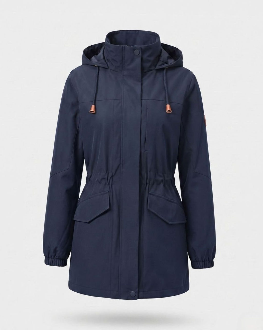 Women's Water-Resistant Hooded Parka Drawstring Waist Flap Pockets - Men's Dark Blue