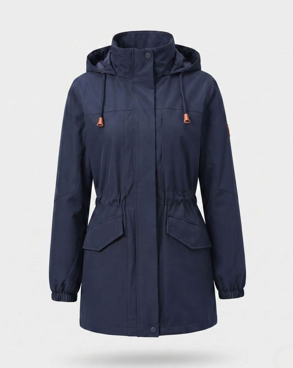 Women's Water-Resistant Hooded Parka Drawstring Waist Flap Pockets - Women's Dark Blue